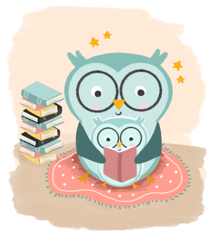 Illustration de biblibou et son bébé